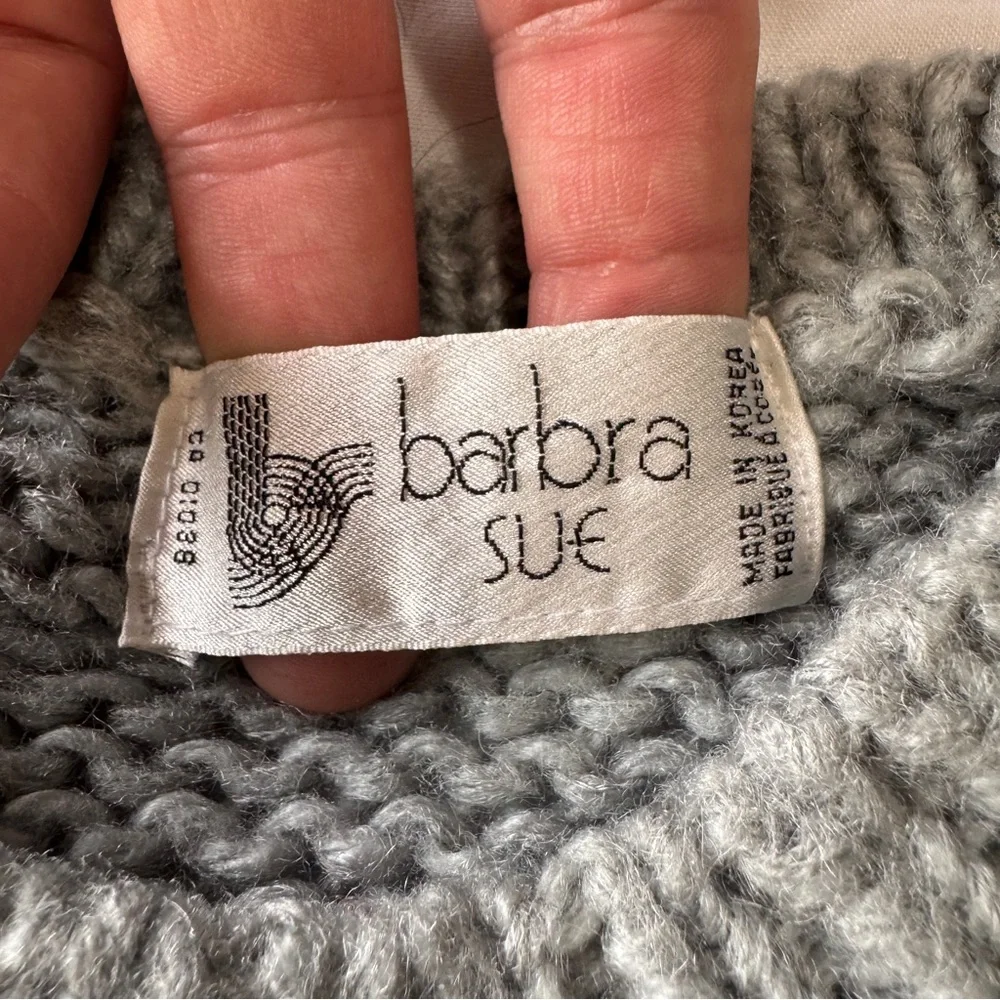 Barbra Sue Vintage Chunky Knit Long Sleeve Sweater Gray Ribbon Chevron **Flaws** - Picture 2 of 14